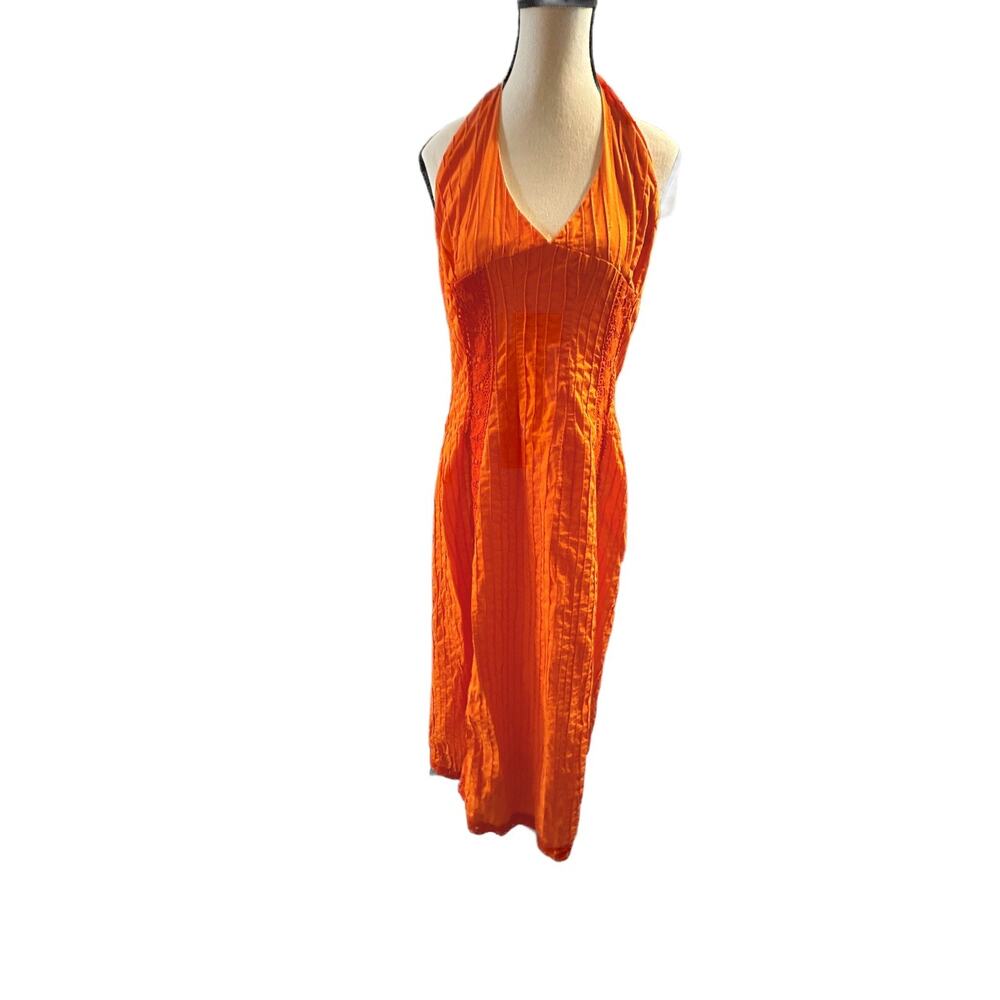 1970’s Bright Orange Long Halter Dress Maxi